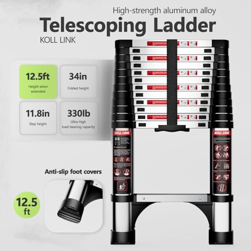 KOLL LINK Telescoping Ladder,12.5 FT Aluminum Lightweight Extension Ladder with 2 Triangle Stabilizers, Heavy Duty 330lbs Max Capacity by KOLL LINK - Image 4