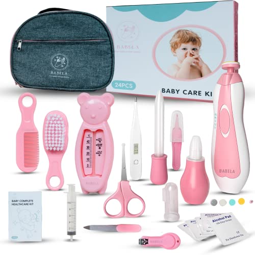 Image of BABELA, Baby Healthcare and Grooming Kit, 24 Pieces Baby Care kit Set, Nail Trimmer Set, Nursery Baby Care Kit, Hairbrush, Baby Comb, Nail Clipper(Pink)