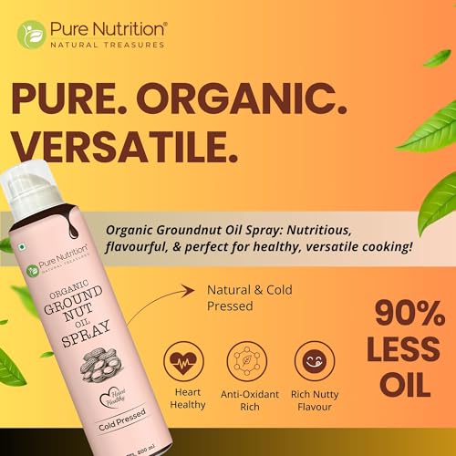Image of Pure Nutrition Organic Groundnut Oil Spray - 200ml | 100% Pure & Cold-Pressed | Cook Healthy with 10X Less Oil | Naturally Rich in Antioxidants | Supports Heart Health | Ideal for Grilling, Sauteing & Low-Calorie Cooking