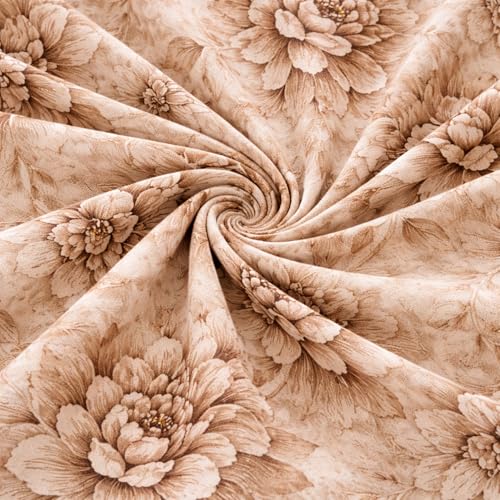 Image of THEA King Elastic Fitted Double Bedsheet Set| 100% Cotton Like Soft Fabric | Microfiber King Elastic Double Bedsheet for King Size Bed (72 X 78 x 10 inches) with 2 Pillow covers,Mocha Bloom