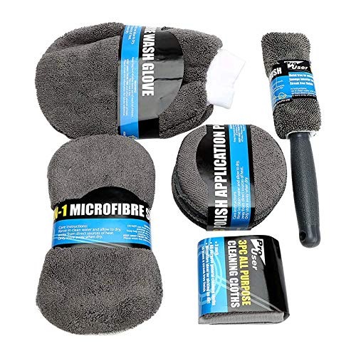 Guance 9 Pcs Car Wash Cleaning Kit Include 3 Microfiber Towels, 3 Applicator Pads, Wash Sponge, Wash Glove, Wheel Brush for Hyundai Aura-image-25