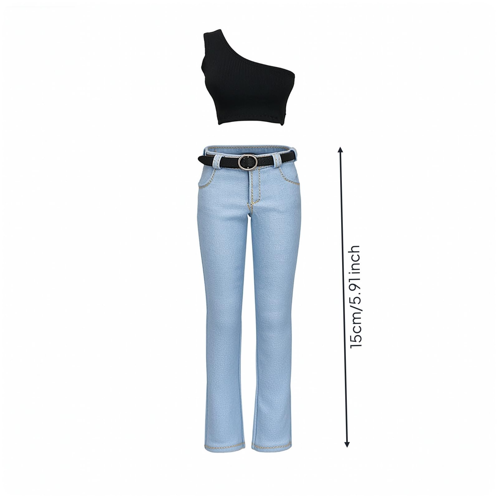 Jeans con Gilet e Cintura Aderente , CD025A, Jeans Aderenti Azzurro Chiaro Con Cintura E Canottiera , Azzurro Chiaro