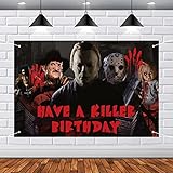 Halloween Kulisse 6x4FT Horror, Thriller-Killer Muster und Gruselfilmfigur, Fotografie-Hintergrund Horrorfilm Geburtstag Thema, Halloween Eve Party Deko Gruseliger Banner Vorabend