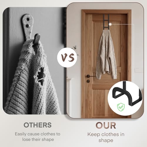 FYY 2 Packs Over The Door Hooks, Heavy Duty Door Hanger Hook, No Drill Wall Hooks for Hanging Coat, Towel, Bag in Bathroom, Closet Fits Most Doors Up to 1-7/8" Thickness （7.87",Black） by FYY - Image 3