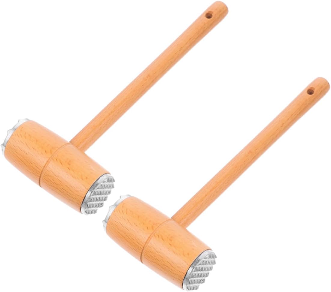 SAFIGLE 2pcs Meat Tenderizer Mallet Hammer Set, Beech Wood Dual-sided Steak Beater for Beef Chicken Pork, Manual Meat Hammer Tool for Kitchen Cooking