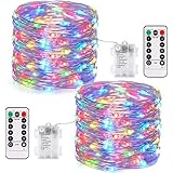 ANJEWLIN LED イルミネーションライトled ストリングスライト 8種光るパターン 電池式 防水 10メートル 電飾 100電球 リモコン付き (レインボー4色（2個）)