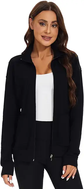 Black Scrub Jacket for Women - Zip Front Warm-up Jacket