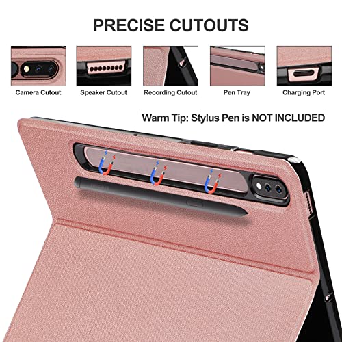 Jademall Galaxy Tab S8+/S7 Fe/S7 Plus Case With Keyboard Pu Smart Folio Cover With S Pen Holder, 7-Color Backlit Bluetooth Keyboard Case For Samsung Galaxy Tab S8+ /S7 Fe /S7+, Rose Gold #TOP2