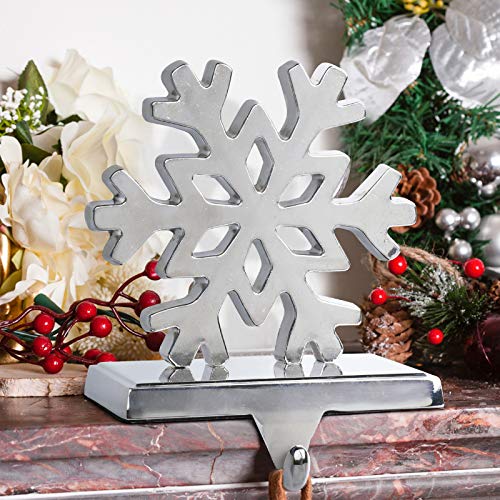Fowecelt 2Pack Snowflake Christmas Stocking Hanger Silver Metal Mantle Stocking Holders for Mantel Shelf Christmas Holiday Decorations