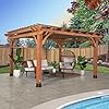 Backyard discovery beaumont 14 x 12 traditional cedar wood pergola kit with trellis roof all season durability high wind rating powerport shade for outdoor patio deck garden and entertaining  urban country home decor