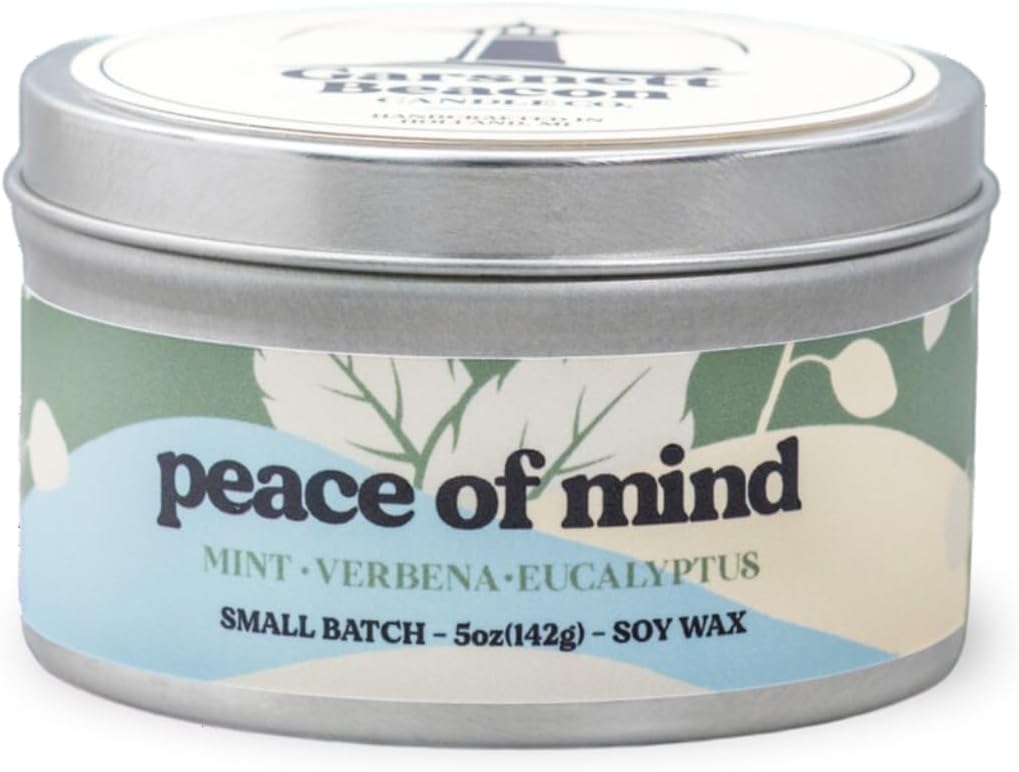 Peace of Mind Tin Candle | Fresh Mint, Verena, Eucalyptus Scented Candle | Great for Home, Office | 100% Natural Soy Wax | 30+ Hour Burn Time | Handcrafted by Garsnett Beacon in The USA