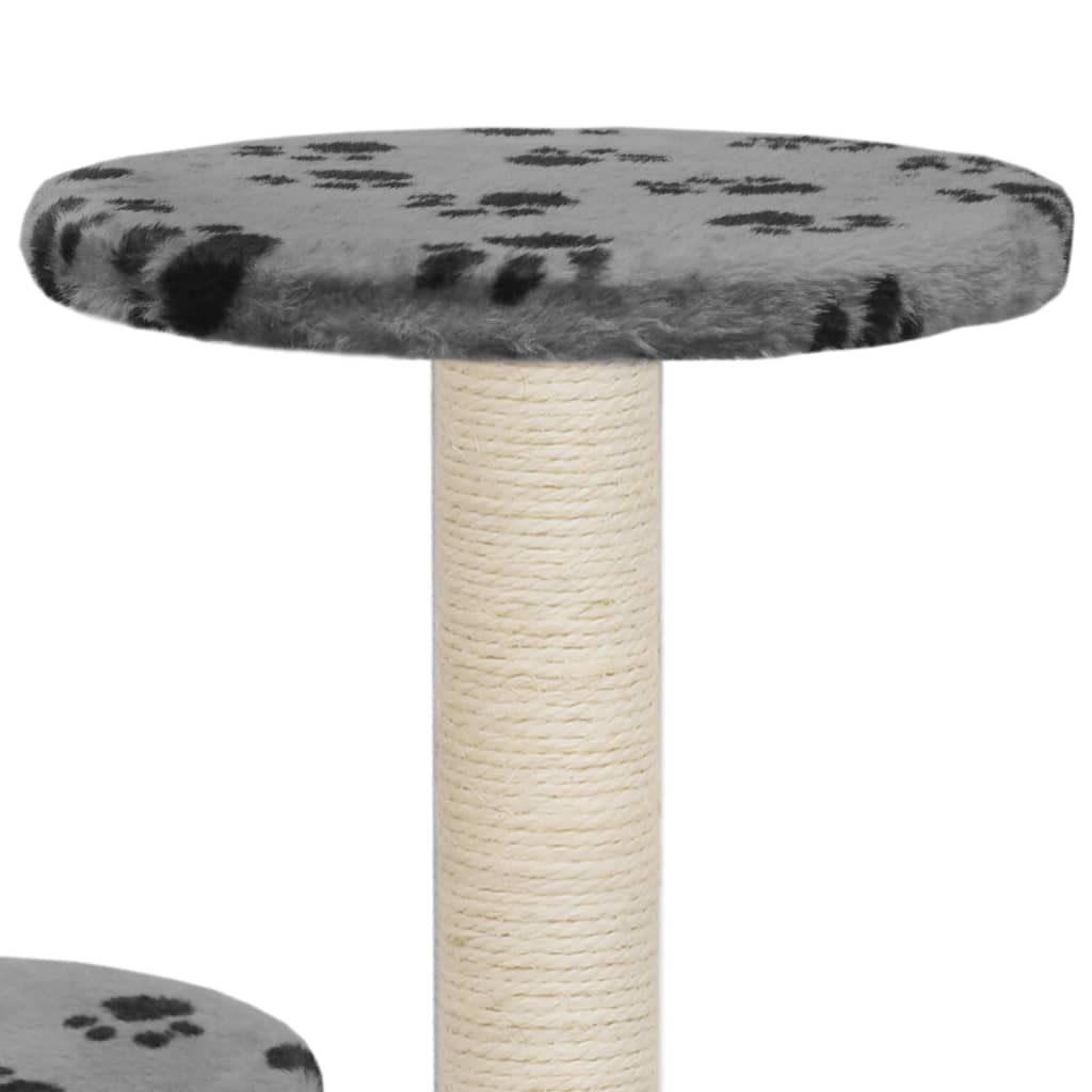 Katzenkratzbaum 60 cm hoch, Kratzbaum für Kätzchen mit gemütlicher Katzenhöhle, Sisal-Kratzsäule und Plattform, Plüsch Kletterbaum für Katzen, Grau mit Pfotenmuster