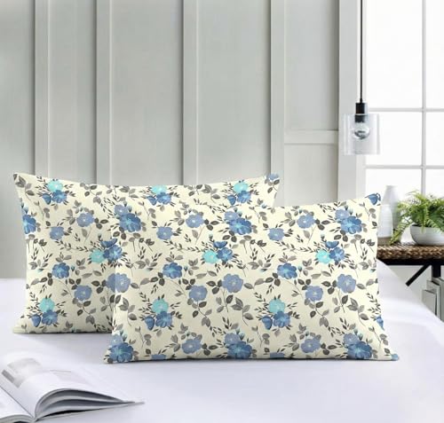 Image of Trance Home Linen 100% Cotton Printed Paisley Pillow Covers | Pillow Cases | Set of 2 Piece Pillow Covers Only |Standard Size (Blooms Blue, 18 X 28 Inch)