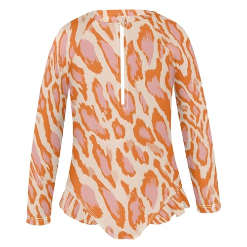 ALAZA Toddler Swimsuit Girl Bathing Suit Swimwear Rash Guard Orange Leopard Cheetah Long Sleeve 3T2