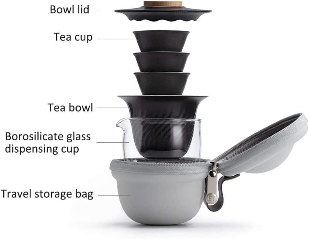 Juego Té Tetera Juego de té Chino Viaje portátil Tazón y 3 Tazas Taza dispensadora Bolsa Almacenamiento Artículos Hogar(C)
