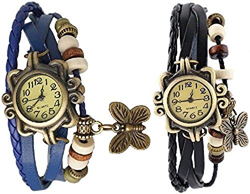 HAUNT Pappi Set of 2 Vintage Jewellery Leather Dark Blue & Black Butterfly Bracelet Wrist Multi Strap Band for Girls, Women - Combo Offer (B0761YHFQ5) Amazon Price History, Amazon Price Tracker