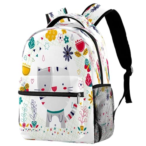 Sac à dos chat mignon et fleur multicolore, le cadeau idéal pour fille