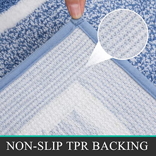 Pauwer Bathroom Rugs Sets 2Pc, Non Slip, Absorbent, Machine Washable, Blue, 18x26+18x48 inches