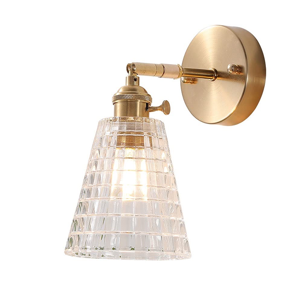 HXYSXHJUO Nordic Glass Wall Sconce Brass Lamp Clear Shade Home Decor Lighting Fitting Bedroom Bedside Wash Light E27 Spotlight Copper Headboard Lamps