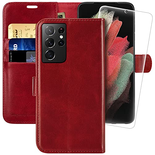 MONASAY Wallet Case Compatible for Galaxy S21 Ultra 5G, 6.8 inch [Screen Protector Included][RFID Blocking] Flip Folio Leather Cell Phone Cover with Credit Card Holder, Red by MONASAY - Used condition - US$6.02