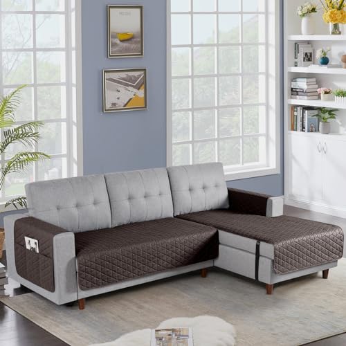 Image of TAOCOCO Sectional Couch Covers 100% Waterproof L Shaped Sofa Covers for Right Hand Facing Chaise Lounge, 2 Pieces Couch Cover L Shape Furniture Protector Slipcover for Pets Kids, Small /Chocolate