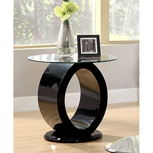 Furniture Of America Modine Contemporary Glass Top End Table, Black #TOP1