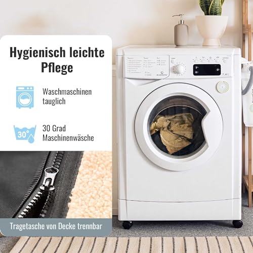 achilles Reisedecke für Hunde, Hundedecke mit weichem Lammfell-Imitat, Hundematte für Reise, Faltbare Liegedecke für unterwegs, Hundebett mit Tasche, waschbar, Schwarz, 100x70cm