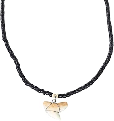 BlueRica Shark Tooth Pendant on Coconut Beads Necklace 1S