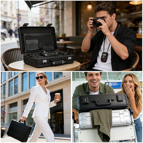 ALUNEX Aluminum Hard Case Briefcase with TSA Locks, Customizable Foam Insert & Divider, 16-inch Lockable Sturdy Storage Box for Electronics, Camera, Documents - Black