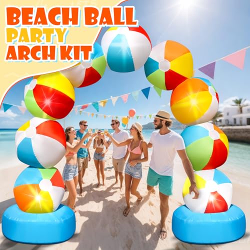 8FT Summer Inflatable Beach Ball Arch Blow-up Inflatable Arch with 5 LED Lights for Summer Inflatables Outdoor Decorations Pool Party Favors for Beach Party Decor Tropical Yard Lawn Garden Supplies - Thumbnail 5