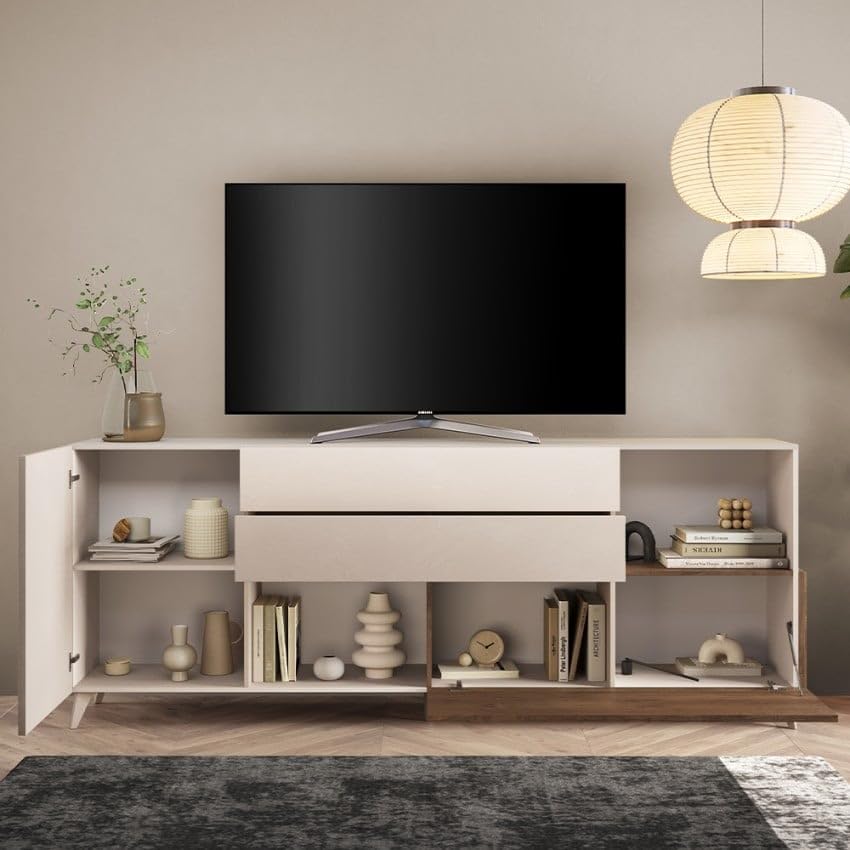 Produce Shop Maditha Buffet moderne pour cuisine, salon, blanc, bois, 2 portes, tiroirs, orme