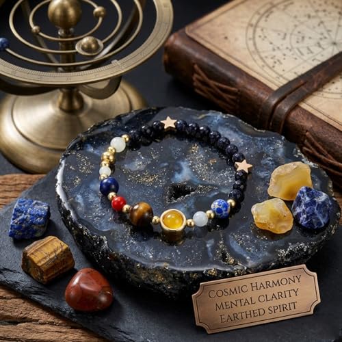 Image of Young & Forever Cosmic Energy Unisex Natural Stone Solar System Bracelet Collection - Eight Planets Healing Crystal Beads for Men & Women (Pack of 1)