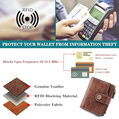 Image of FALAN MULE Small Wallet for Women Leather Bifold Compact Small Womens Wallet with RFID Blocking, Light brown