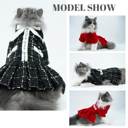 Dog Cat Dress, Girl Classic Tweed Coat, Elegant Formal Apparel Cute Pet Puppy Skirt With Bow-Knot, Breathable Apparel For Small Dogs And Kitten Spring Fall Winter Easter Party Costumes(Black, S) #TOP3