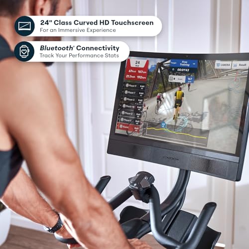 Image of Echelon Connect EX-8s Smart Exercise Bike with 24 Inch HD Touchscreen, LED Flywheel, Bluetooth, 32 Resistance Levels, SPD Pedals, USB Port, Dumbbell Holders & Free 30-Day Echelon Fit App Membership