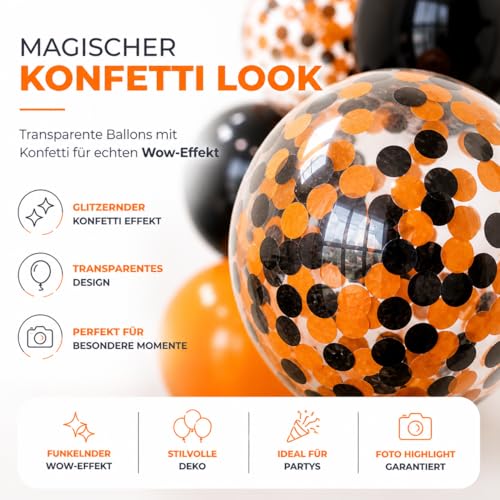 50x Luftballons Ø 35 cm für Halloween Deko Grusel Party orange & schwarz & weiß - Luft & Helium Dekoration (50x Halloween) – Ansicht 4