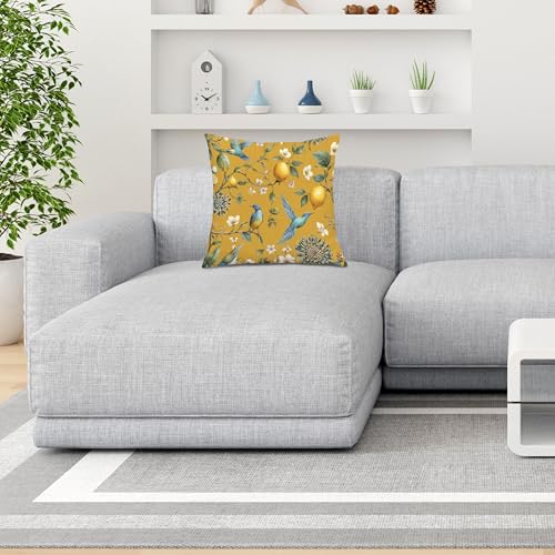 XUNLURY Rustic Yellow Lemon Bird Floral Pillow Covers 18x18, Vintage Lemon Cottagecore Nature Bird Flower Botanical Decorative Throw Pillow Covers for Home Bedroom Living Room — view 3