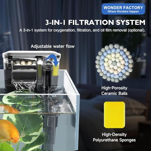 Image of Small Aquarium Set Glass 2.6 Gallon Fish Tank, Starter Kit with Heater Self Cleaning System Efficiency Filter Bright Light Rocks Gravel Cleaning Tool, Leak-Proof Ultra-Clear Rimless Desktop Betta Tank