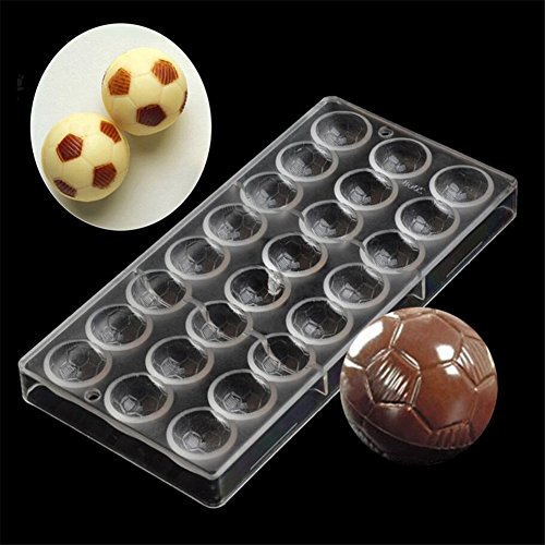 Molde de policarbonato para chocolate con forma de fútbol de 24 agujeros, para hacer hielo, molde para tartas, herramientas de cocina, 28 x 14,5 x 2,5 cm