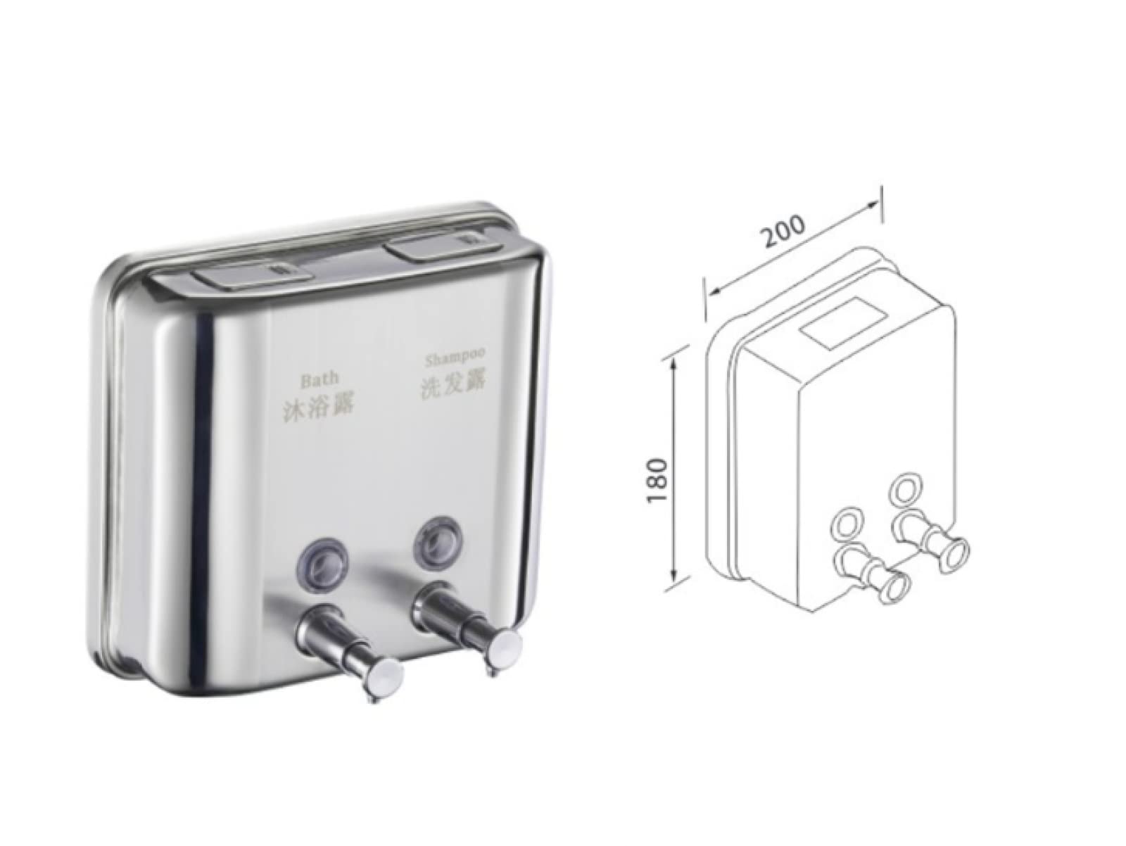 Distributore di sapone a doppia estremità dell'hotel in acciaio inossidabile scatola di sapone a parete 1500ML dispenser per bottiglie di disinfettante per le mani, modello rotondo spazzolato