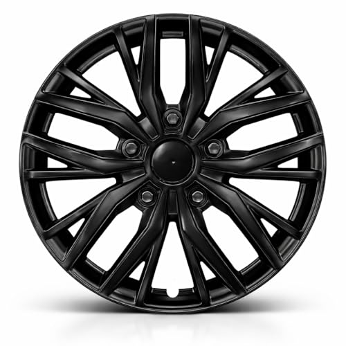 17-Inch Silver ABS Hubcaps with Steel Rings & Adjusters Patented Design Universal Fit Set of 4 Wheel Covers (Glossy Black)