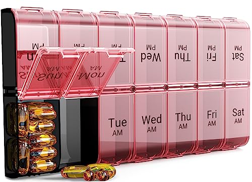 Image of COLORWING AM PM Extra Large Pill Organizer, XL 7 Day Pill Organizer 2 Times a Day, Weekly Daily Pill Case, Day Night Oversized Medicine Box, Vitamin Holder, Big Pill Container (Pink) | Easy-Open,High-Capacity,Easy-Open,Senior-Friendly,AM /PM,Weekly-Tracking,BPA-Free,Long-Lasting