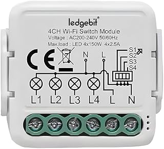 Ledgebit LT-4CH Wi-Fi Smart Switch – 10A, Smart Life App Control, Remote Control with Alexa & Google Home, 4-Gang Breaker Price In India