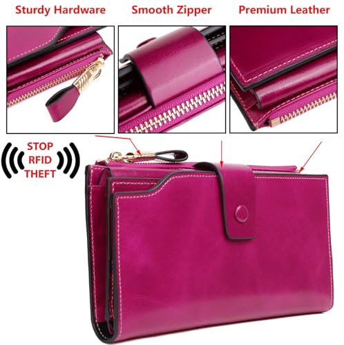 Image of YALUXE Women's RFID Real Leather Wallet with 21 Card Slots Phone Pocket