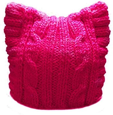 BIBITIME Handmade Knit Pussycat Hat Women's March Parade Cap Cat Ears Beanie (Adult-Rose, Reference)