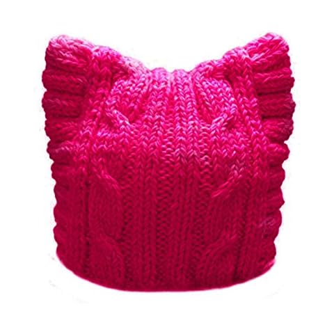 BIBITIME Handmade Knit Pussycat Hat Women's March Parade Cap Cat Ears Beanie (Adult-Rose, Reference) Cover