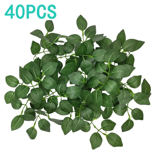Image of Artificial Foliage 40PCS, Decorative Greenery Foliage, Set of Stems Bulk Silk Greenery Fake Rose Flower Leaves for DIY Wedding Bouquets Bridal Shower Centerpieces Home Decorations