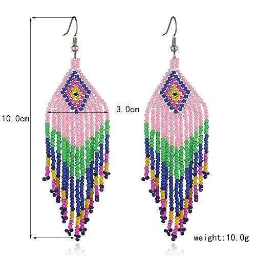 Weicam Women Jewellery 4 Pair Multicolor Nation Bohemian Style Tassel Earrings Handmade Beaded Jewelry2