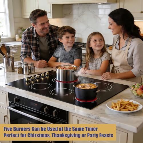 Image of Upgraded 30 inch Electric Cooktop(Cut-out Size: 29.13 inchx19.3 inch) - 8600W High Power 5 Burners 30 Inch Electric Stove Built-in, Timer, Safety Lock, Knob Control, 240V Hard Wired (No Plug)