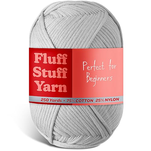 Image of Soft Yarn for Crocheting - Crochet & Knitting Yarn, Beginner Yarn with Easy-to-See Stitches, 250 Yds Amigurumi Yarn, Cotton-Nylon Blend Tshirt Yarn for Crocheting, Worsted Weight Yarn 4, Light Grey